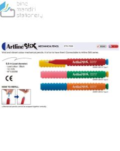 Contoh perlengkapan sekolah Artline 7050 Mechanical Pencil Black Body Pensil Stik Ukuran 0.5 mm dan gambarnya